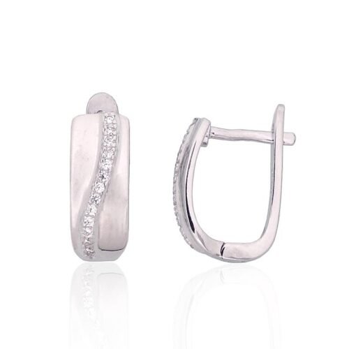 Silver earrings with 'english' lock with Zirkons