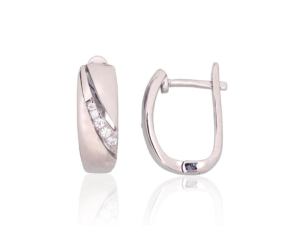 Silver earrings with 'english' lock with Zirkons