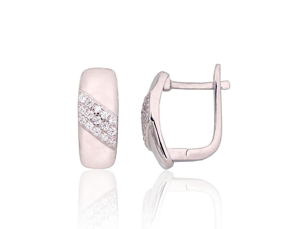 Silver earrings with 'english' lock with Zirkons