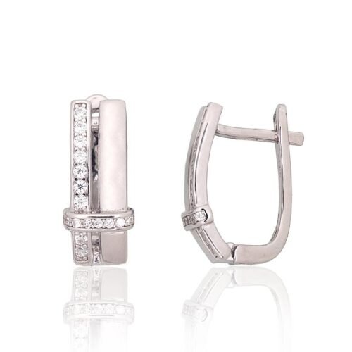Silver earrings with 'english' lock with Zirkons