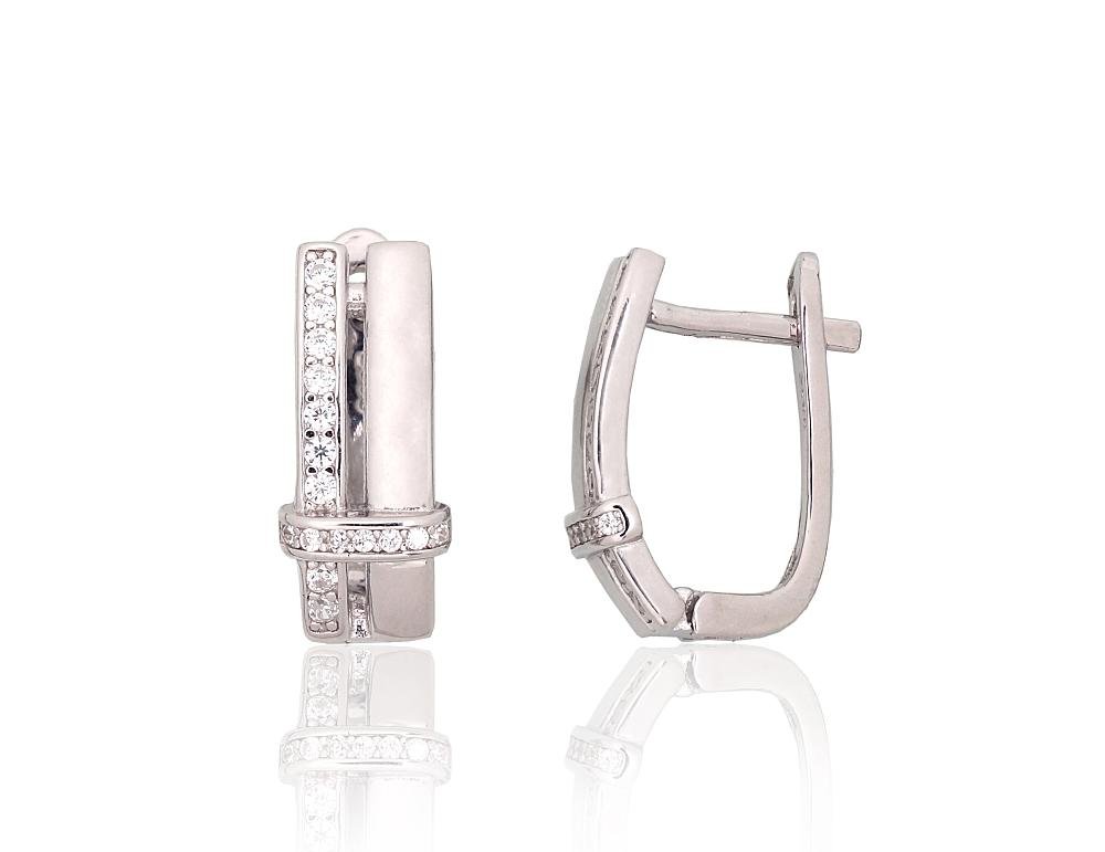 Silver earrings with 'english' lock with Zirkons