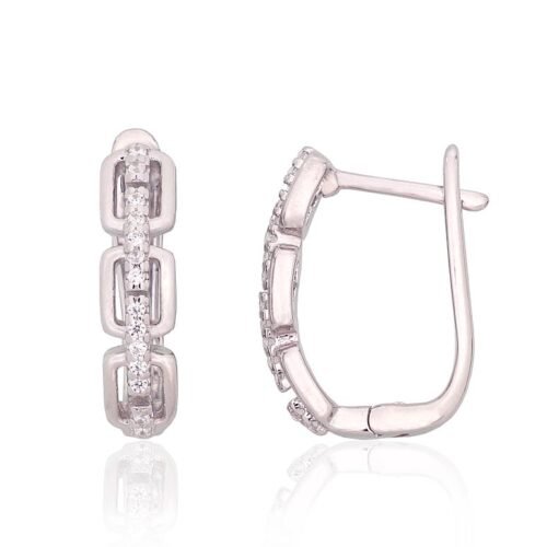 Silver earrings with 'english' lock with Zirkons