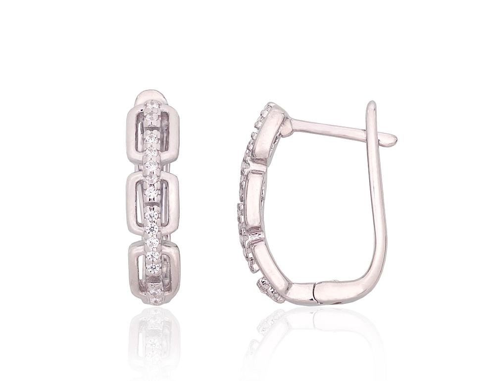 Silver earrings with 'english' lock with Zirkons
