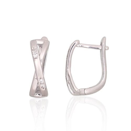 Silver earrings with 'english' lock with Zirkons