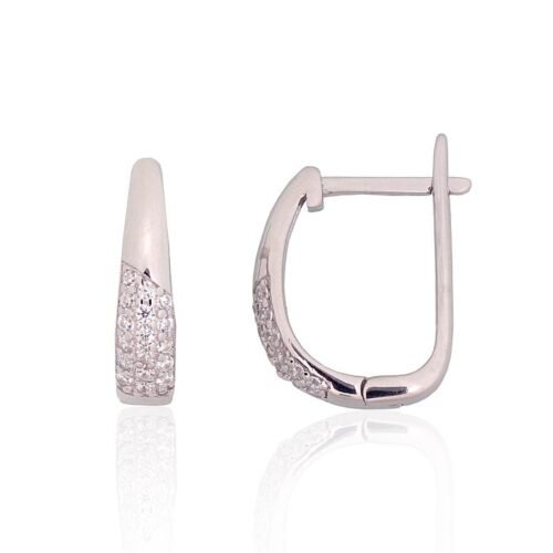 Silver earrings with 'english' lock with Zirkons