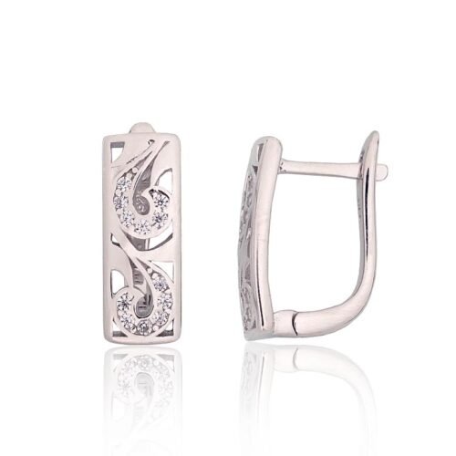 Silver earrings with 'english' lock with Zirkons