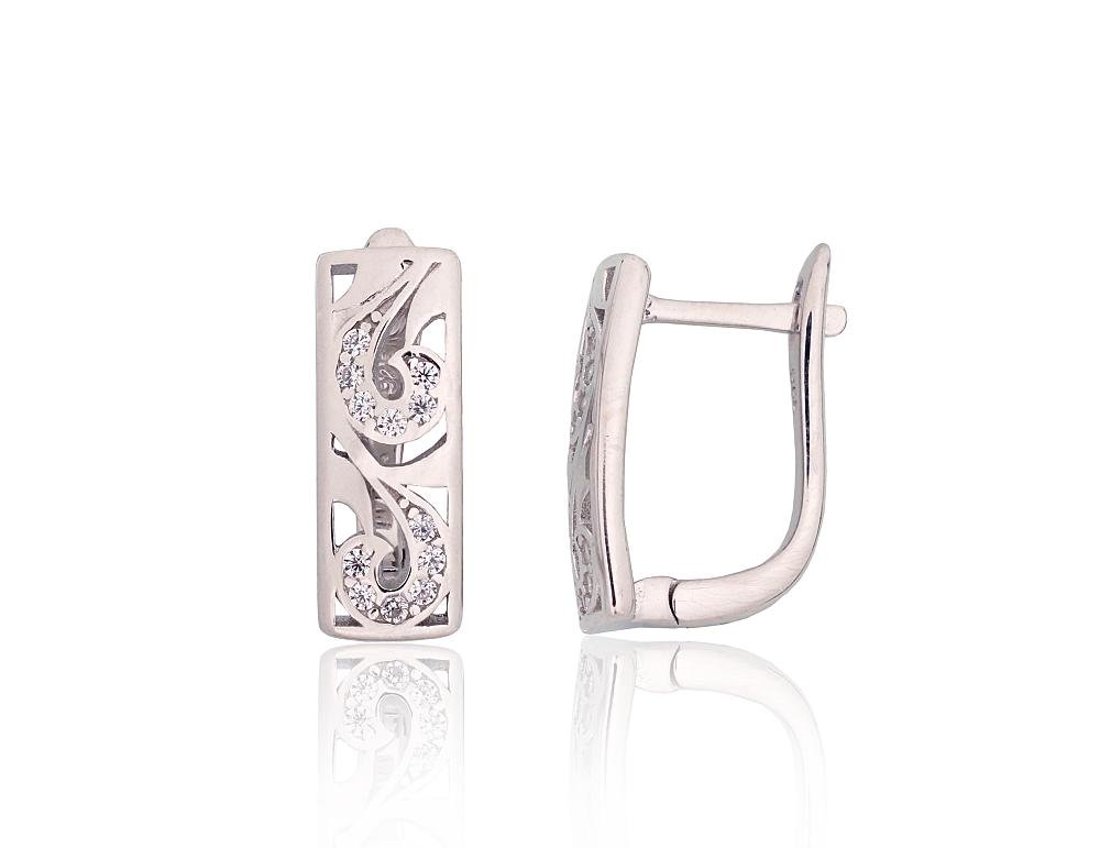 Silver earrings with 'english' lock with Zirkons