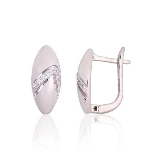 Silver earrings with 'english' lock with Zirkons
