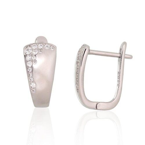 Silver earrings with 'english' lock with Zirkons