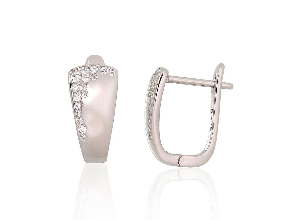Silver earrings with 'english' lock with Zirkons