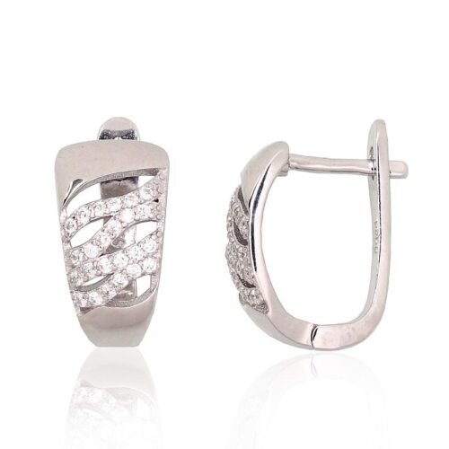 Silver earrings with 'english' lock with Zirkons
