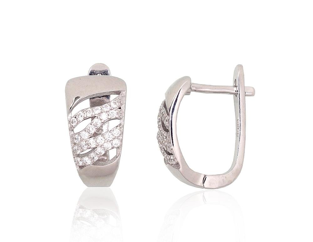 Silver earrings with 'english' lock with Zirkons