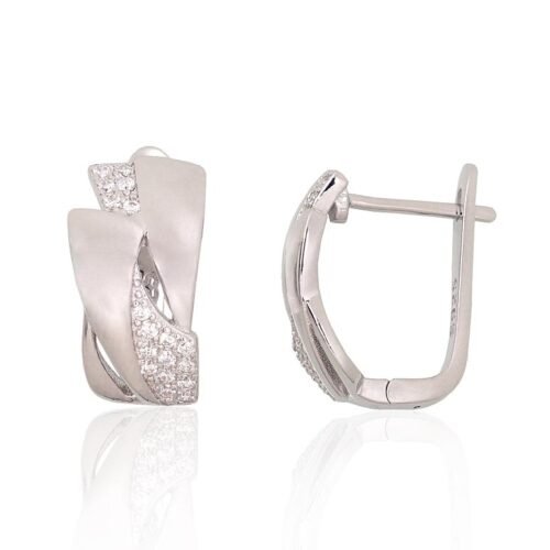 Silver earrings with 'english' lock with Zirkons