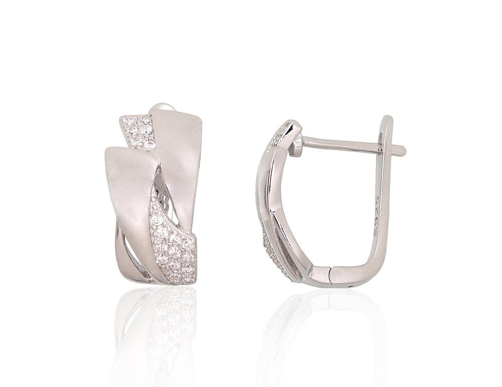 Silver earrings with 'english' lock with Zirkons