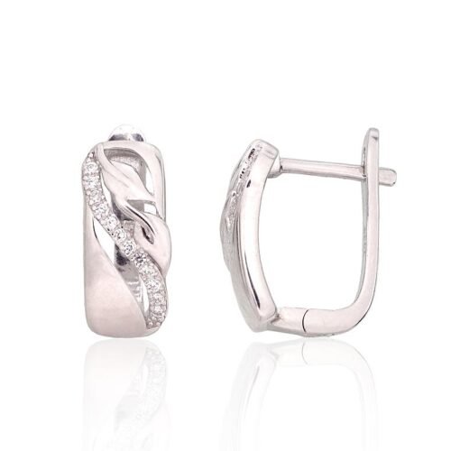Silver earrings with 'english' lock with Zirkons