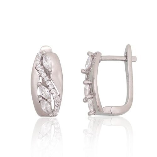 Silver earrings with 'english' lock with Zirkons