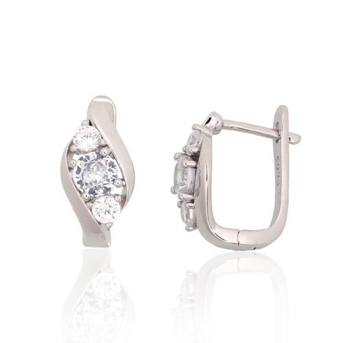 Silver earrings with 'english' lock with Zirkons