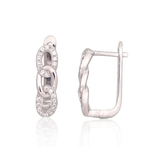 Silver earrings with 'english' lock with Zirkons