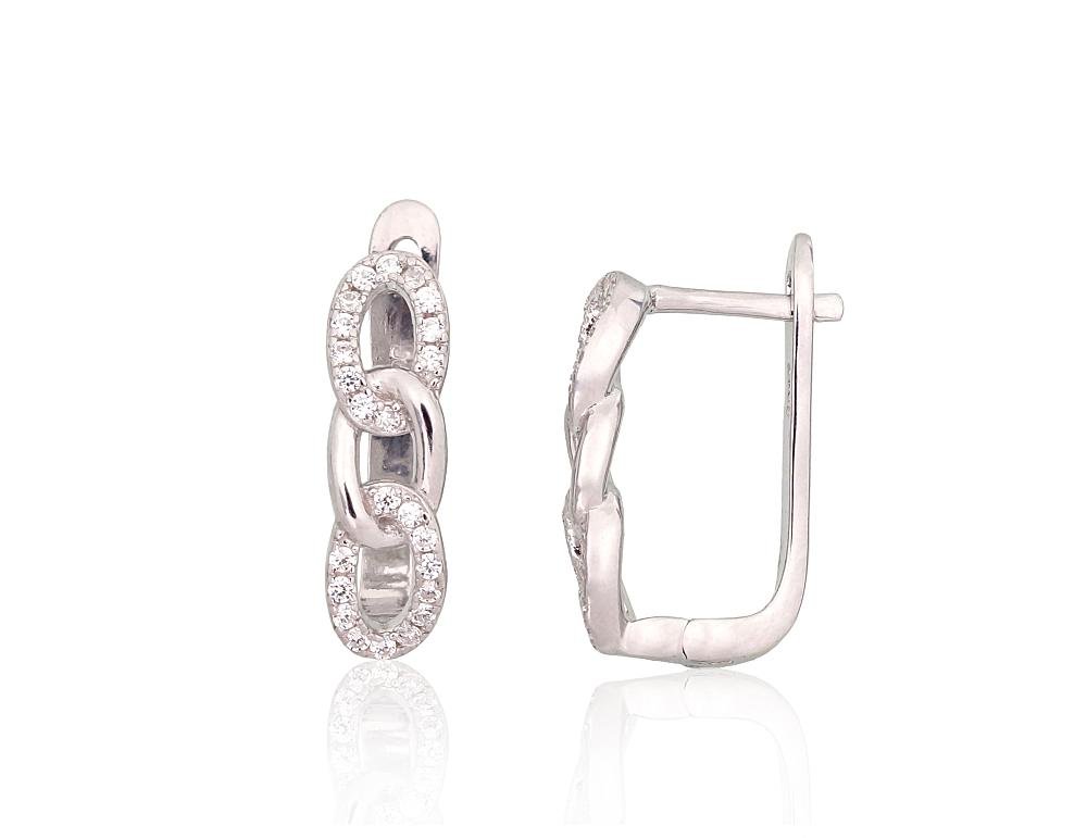 Silver earrings with 'english' lock with Zirkons