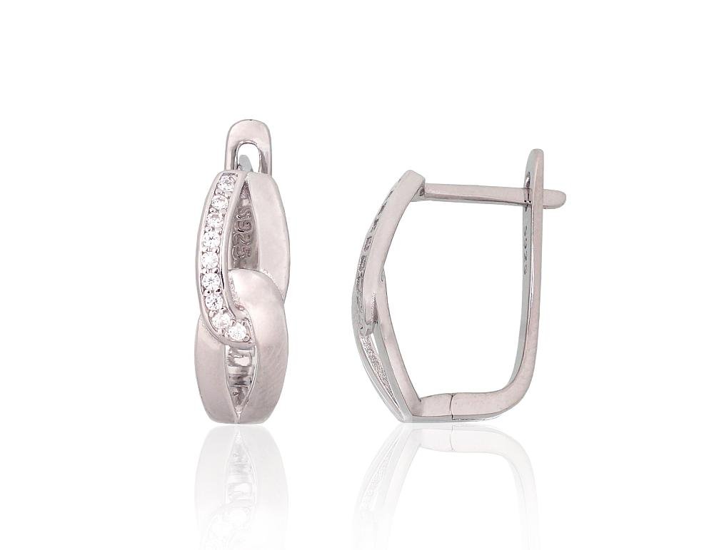 Silver earrings with 'english' lock with Zirkons