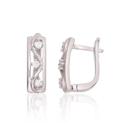 Silver earrings with 'english' lock with Zirkons