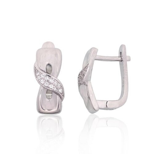 Silver earrings with 'english' lock with Zirkons