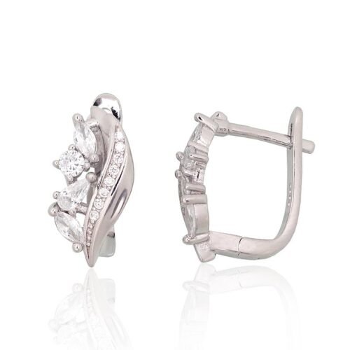 Silver earrings with 'english' lock with Zirkons