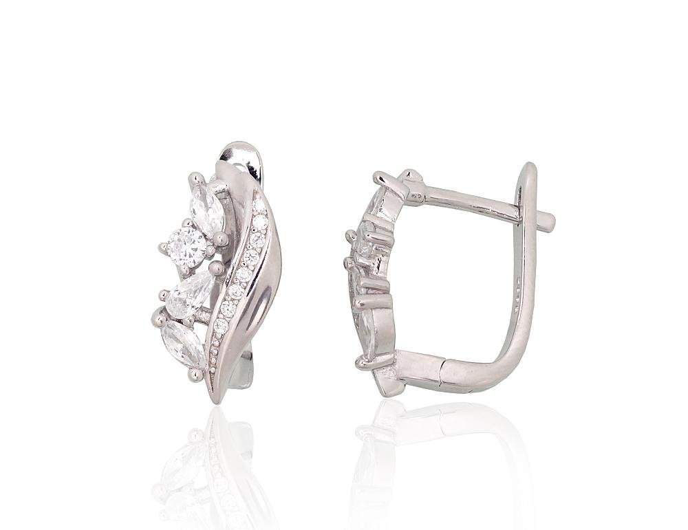 Silver earrings with 'english' lock with Zirkons