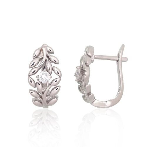 Silver earrings with 'english' lock with Zirkons