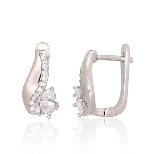 Silver earrings with 'english' lock with Zirkons