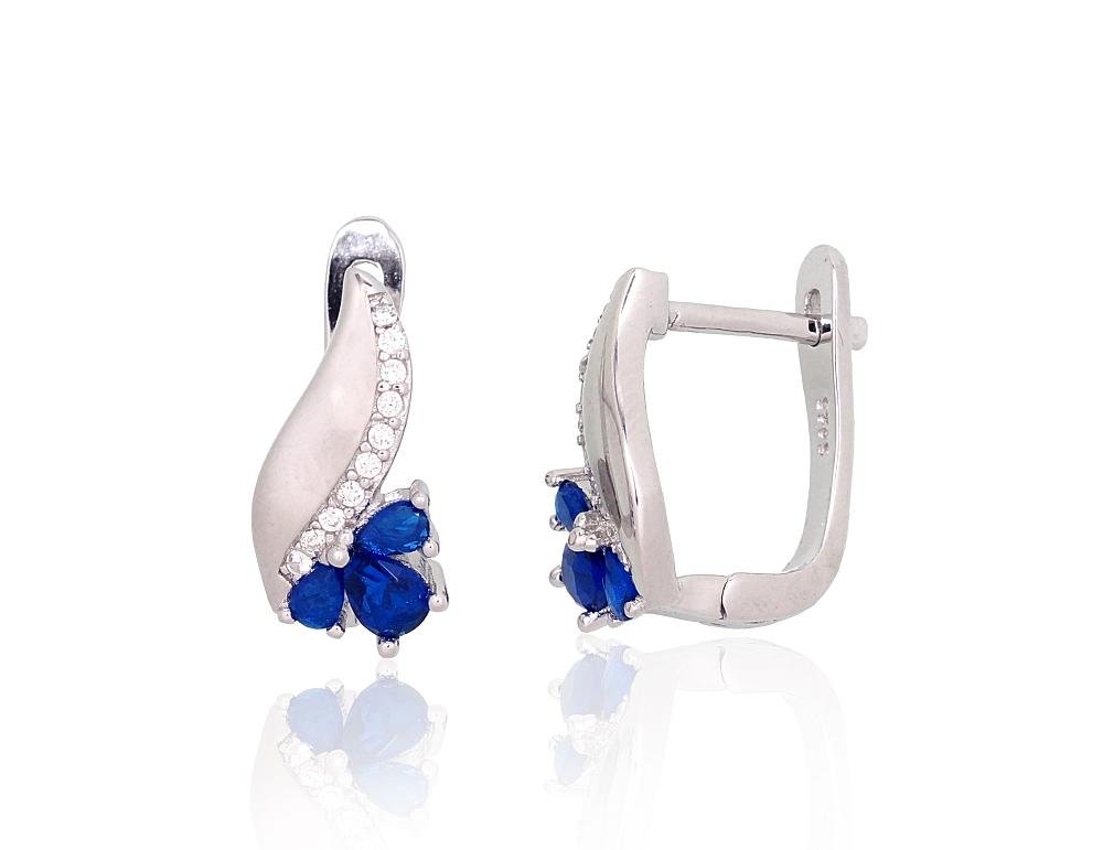 Silver earrings with 'english' lock with Zirkons