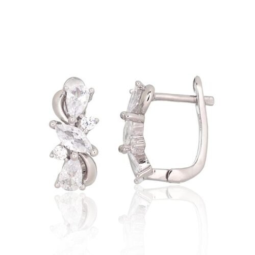 Silver earrings with 'english' lock with Zirkons