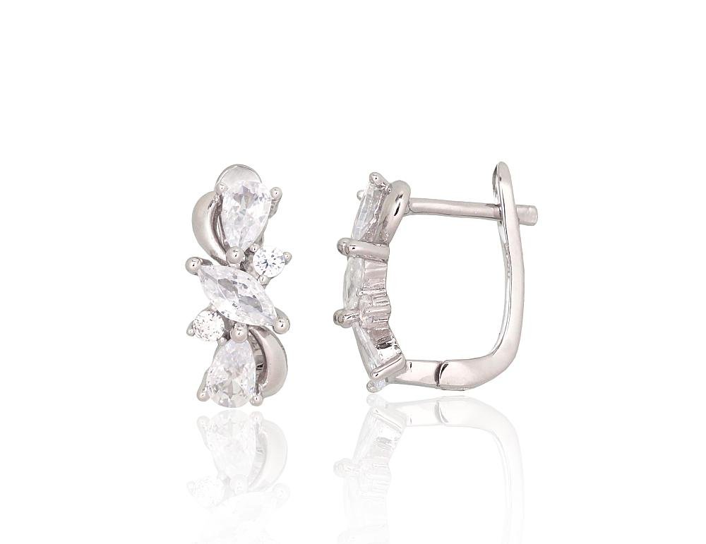 Silver earrings with 'english' lock with Zirkons