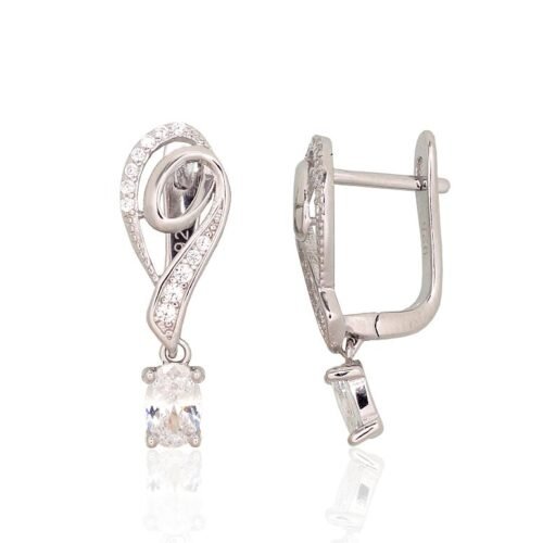 Silver earrings with 'english' lock with Zirkons