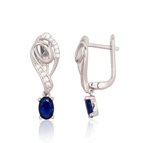 Silver earrings with 'english' lock with Zirkons