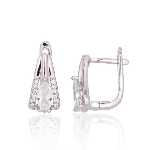 Silver earrings with 'english' lock with Zirkons
