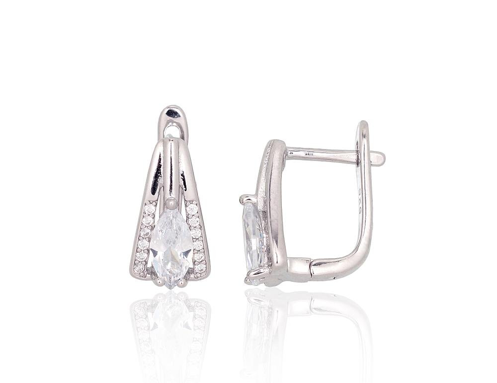 Silver earrings with 'english' lock with Zirkons