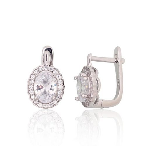 Silver earrings with 'english' lock with Zirkons