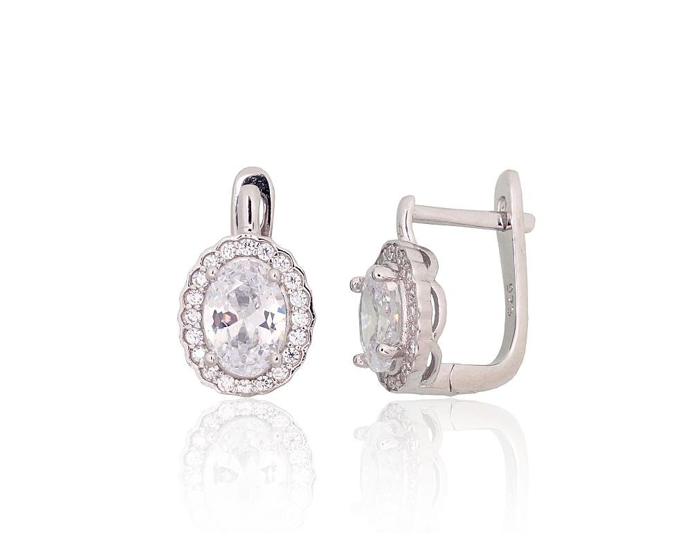 Silver earrings with 'english' lock with Zirkons