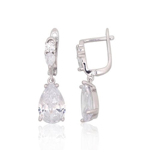 Silver earrings with 'english' lock with Zirkons
