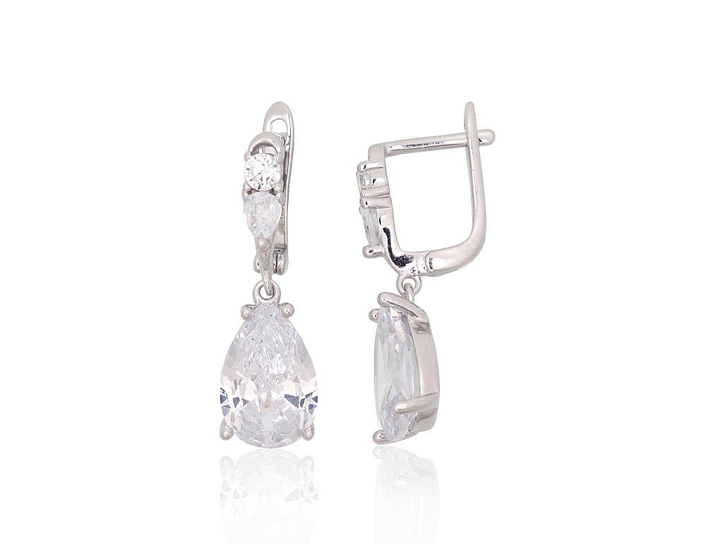 Silver earrings with 'english' lock with Zirkons