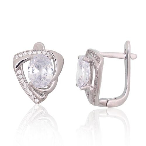 Silver earrings with 'english' lock with Zirkons