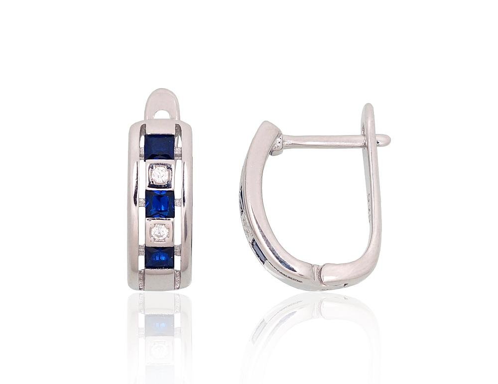 Silver earrings with 'english' lock with Zirkons