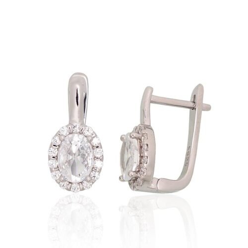 Silver earrings with 'english' lock with Zirkons