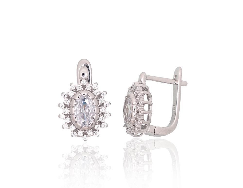 Silver earrings with 'english' lock with Zirkons