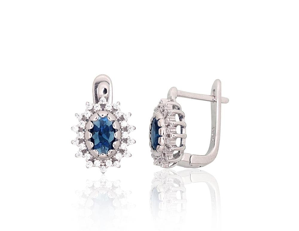 Silver earrings with 'english' lock with Zirkons
