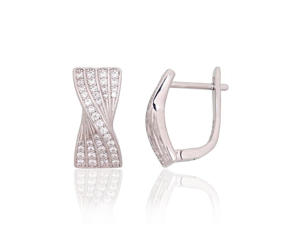 Silver earrings with 'english' lock with Zirkons