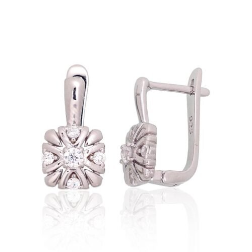 Silver earrings with 'english' lock with Zirkons