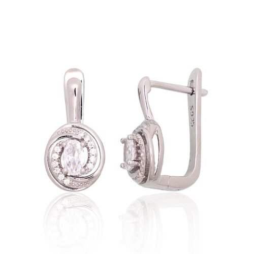Silver earrings with 'english' lock with Zirkons