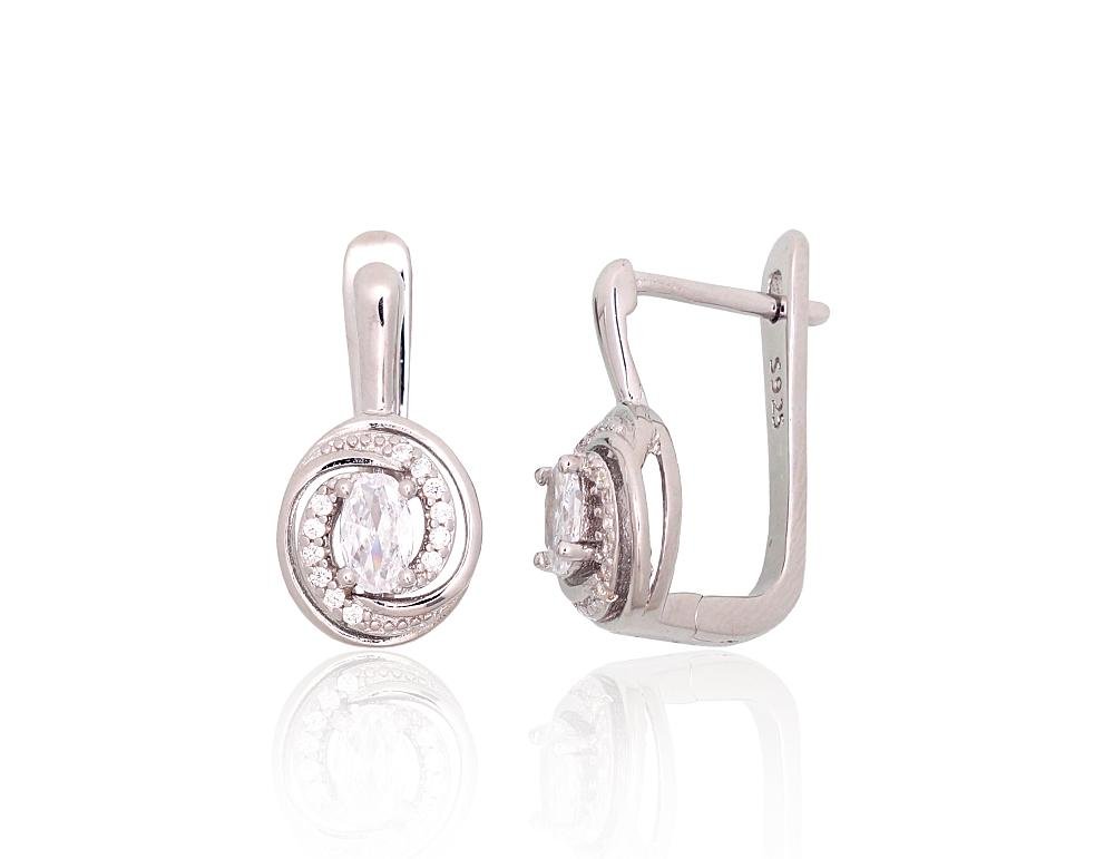 Silver earrings with 'english' lock with Zirkons